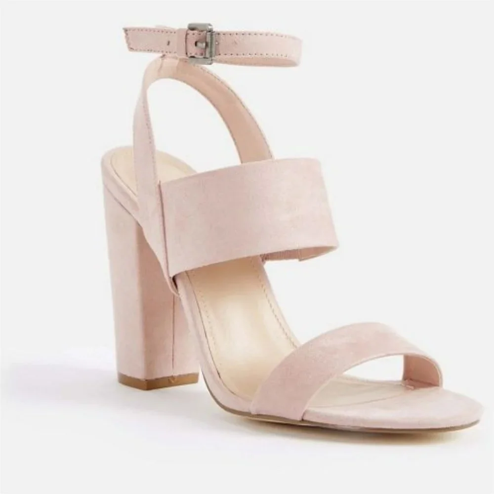 JustFab Perenna Heeled Sandal Pink Suede Chunky Heel size 9 - Picture 1 of 14